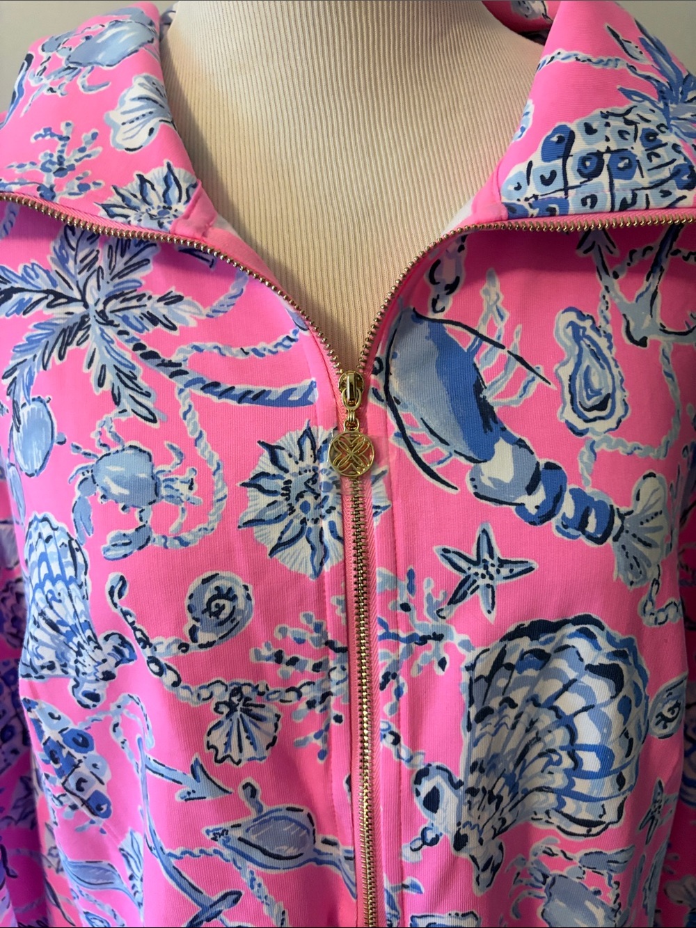 Lilly Pulitzer Pink & Blue Seashell Print Quarter-Zip Top - Picture 2 of 2